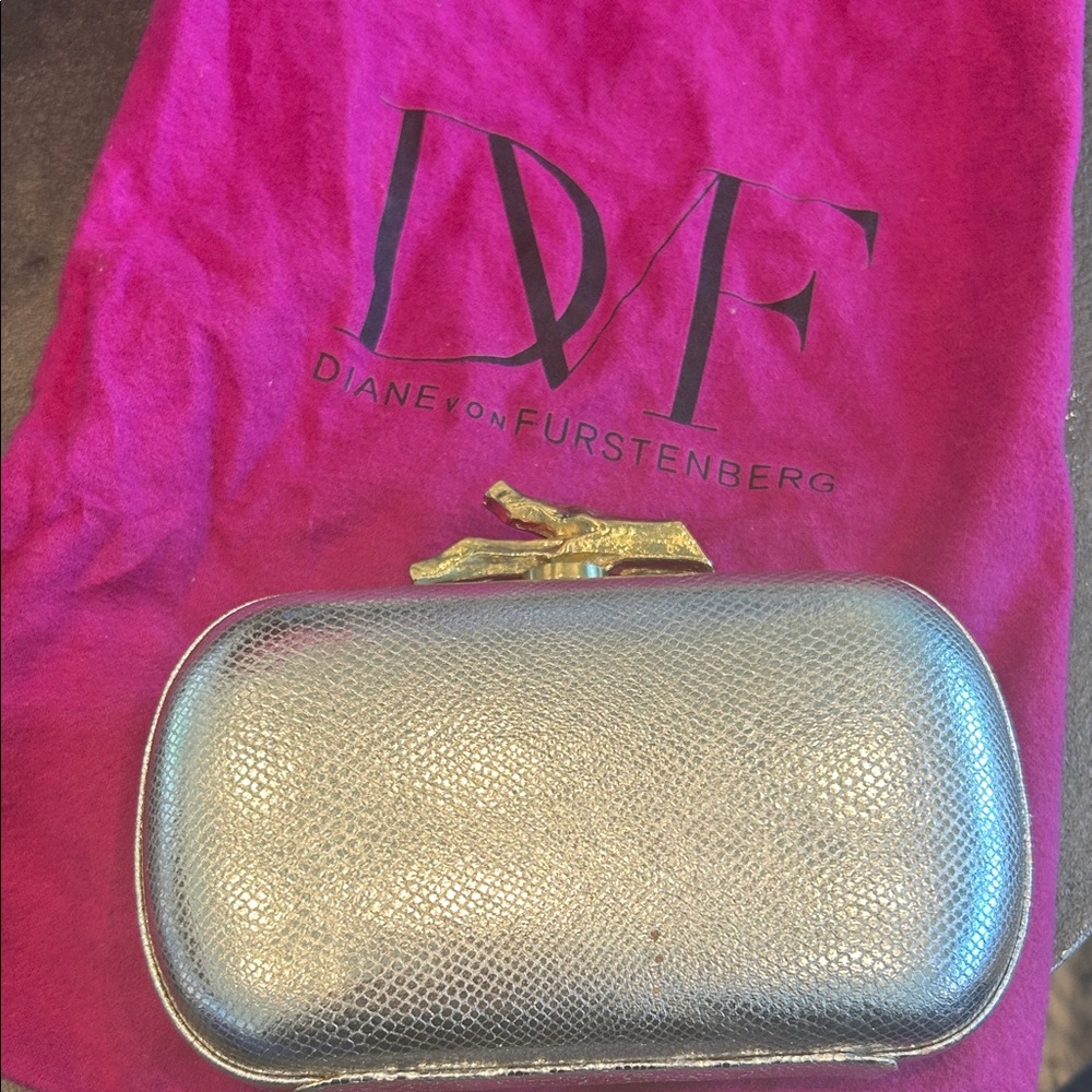 Diane von Furstenberg Silver Metallic Clutch with Branch Clasp